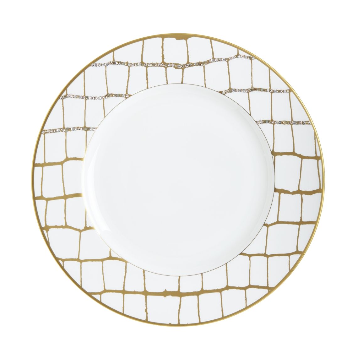 Alligator Gold Dinner Plate w/ Crystals White Background Photo
