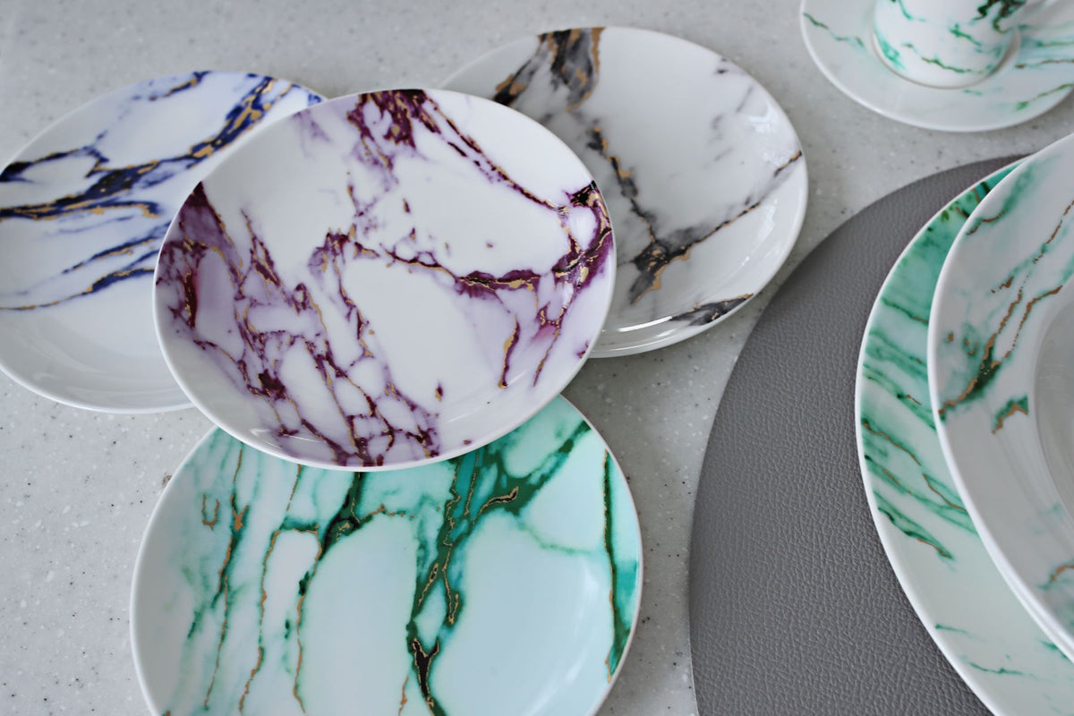 Marble Multi Color Set of 4, Assorted Canape Plates Lifestyle Photo