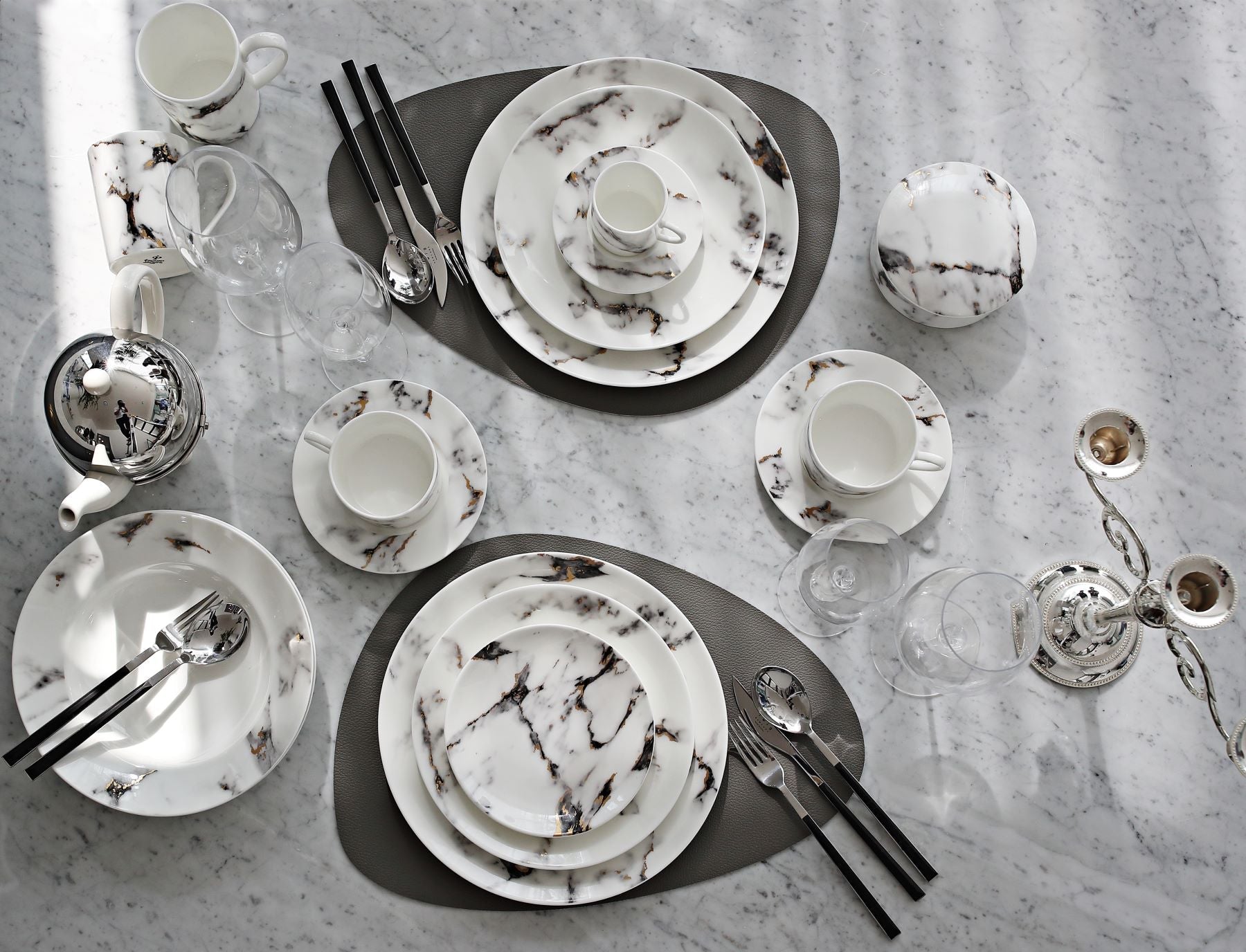Prouna Marble Venice Fog Tea Cup & Saucer White Background Photo