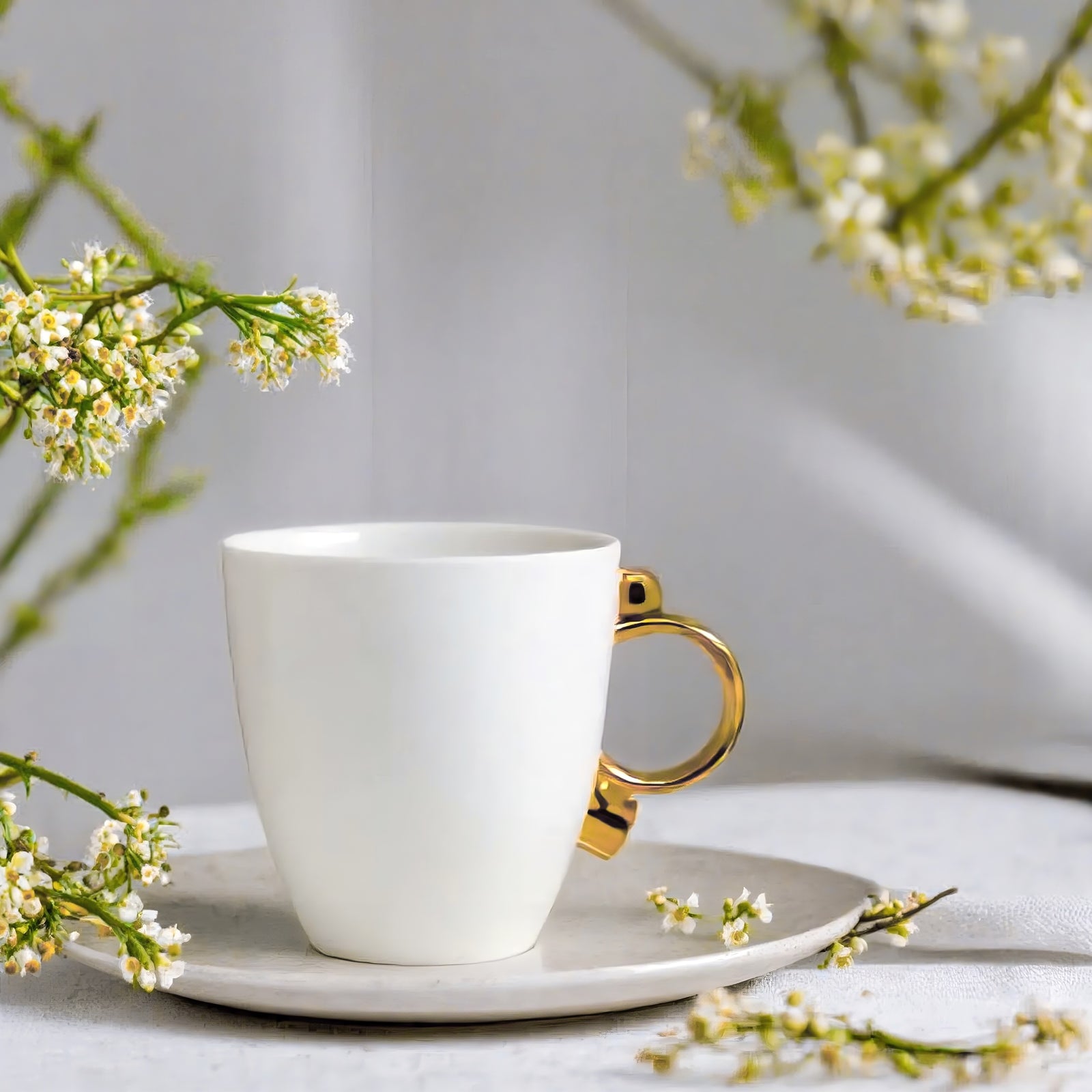 Prouna Geometrica Mug with Gold Rim Set of 2 White Background Photo