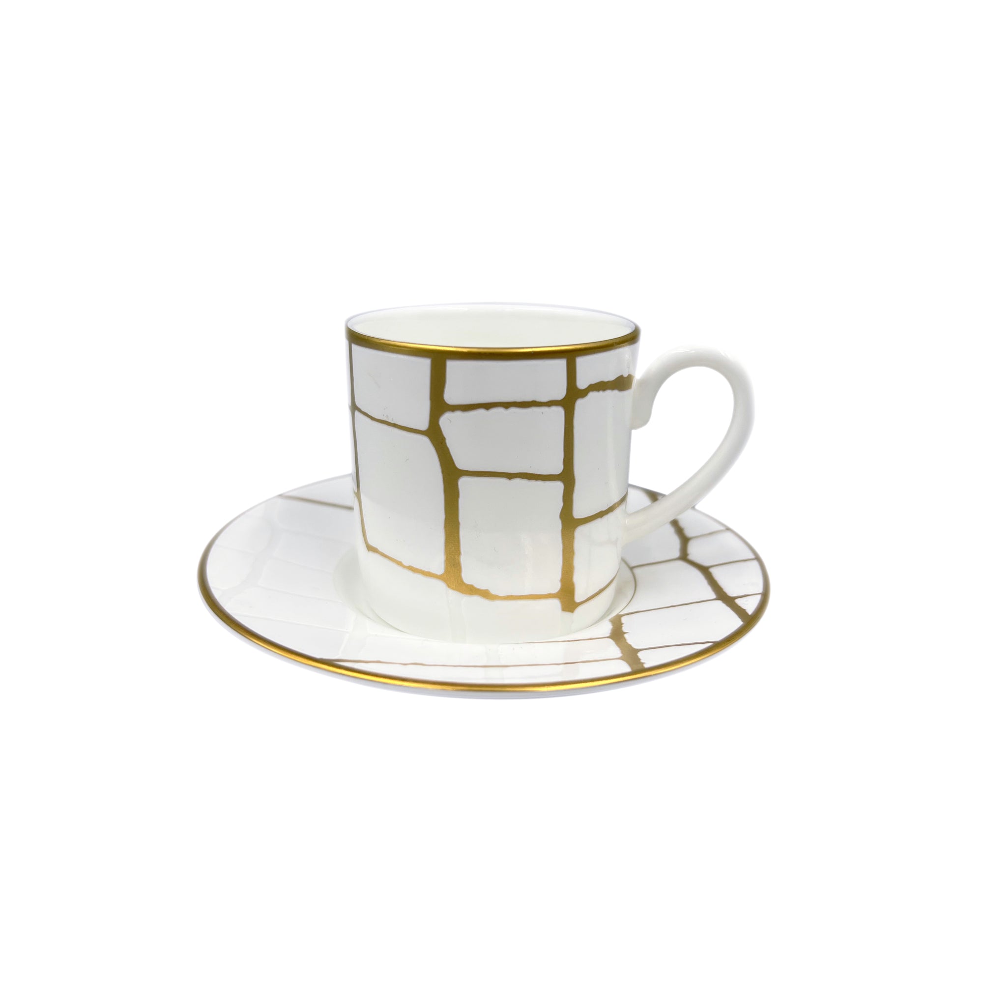 Prouna Prouna Alligator Gold Espresso Cup & Saucer White Background Photo