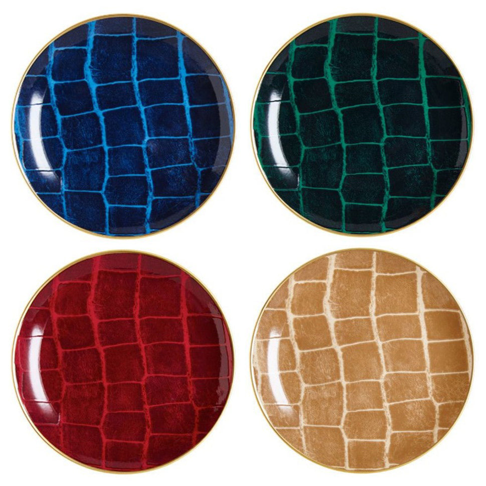 Prouna Alligator Multi Color Set of 4, Canapé Plates, Assorted Colors White Background Photo