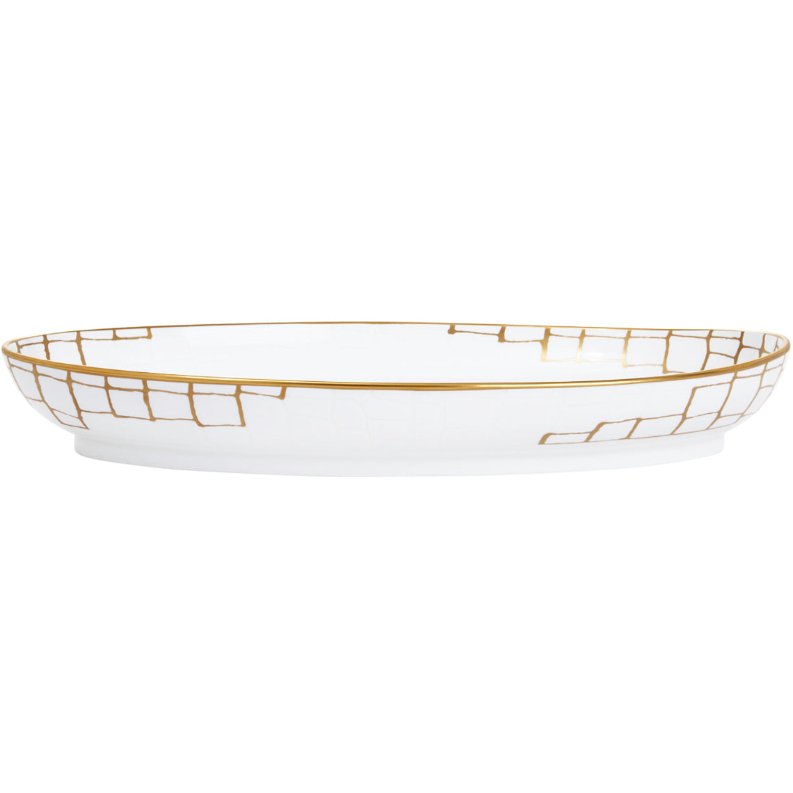 Prouna Alligator Gold 16" Deep Oval Platter Side White Background Photo