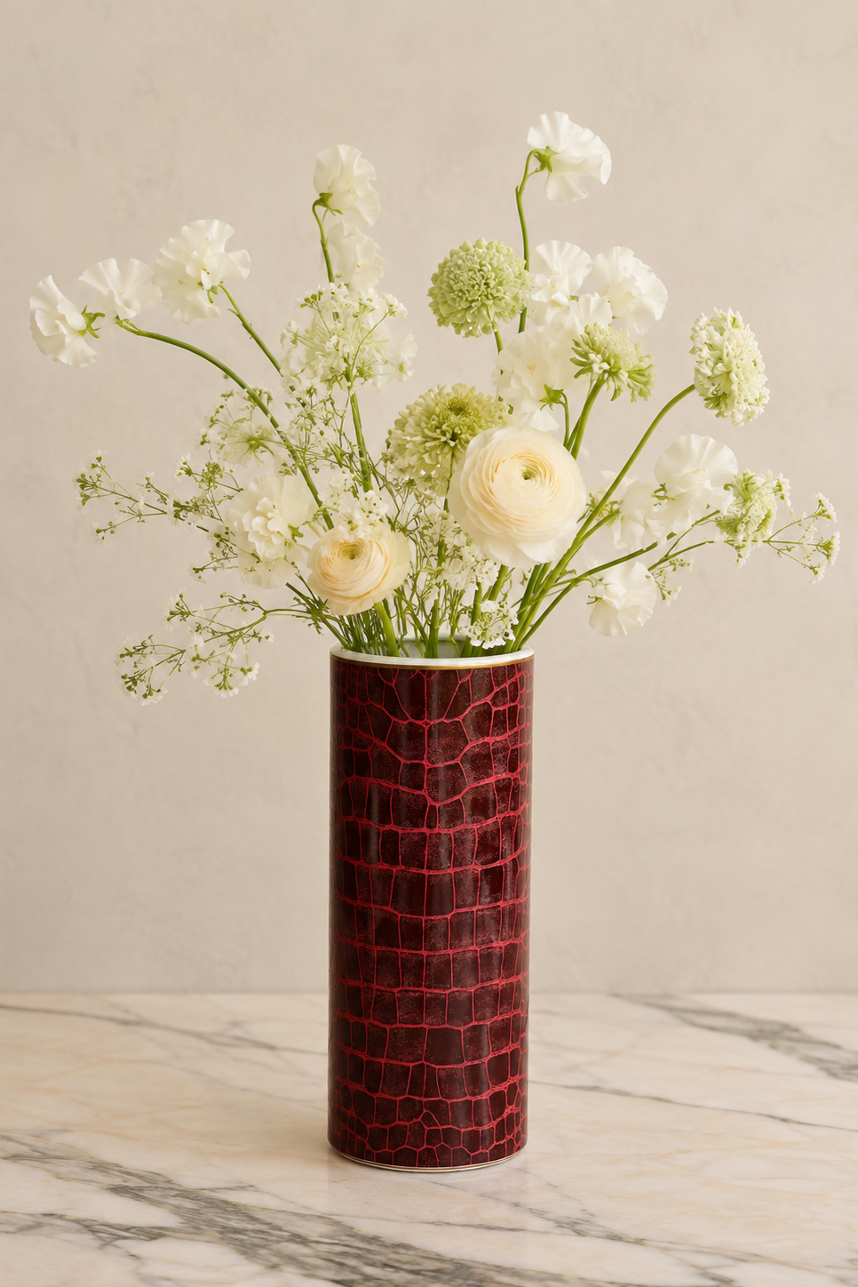 Prouna Alligator Ruby Tall Vase White Background Photo