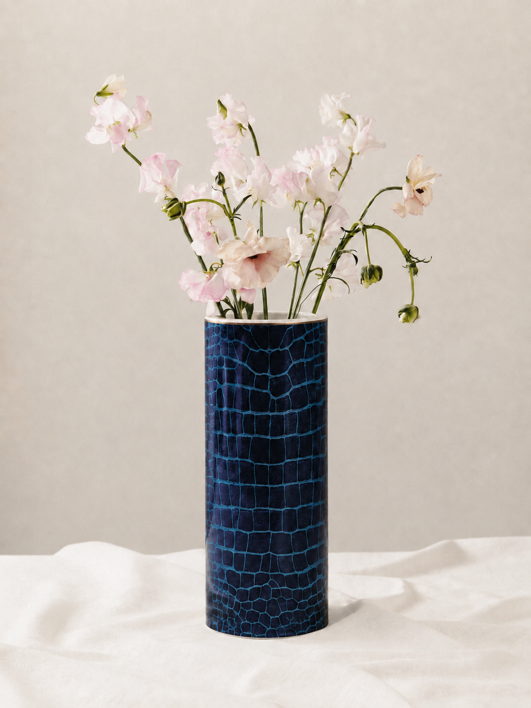 Prouna Alligator Sapphire Tall Vase White Background Photo