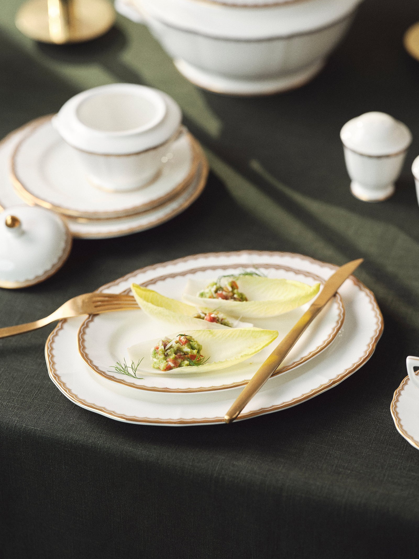 Prouna Antique Gold 11-1/2" Oval Platter White Background Photo