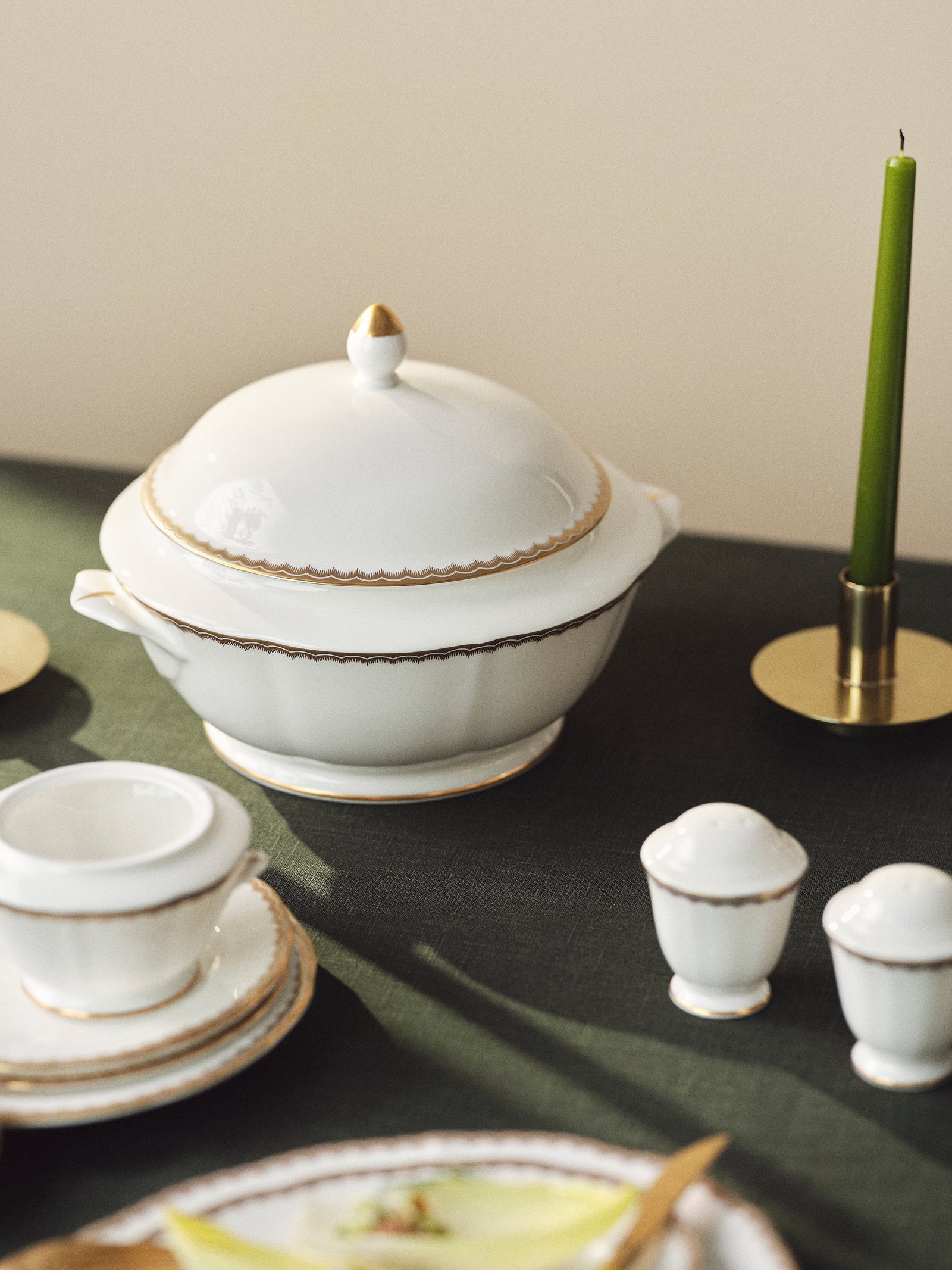 Prouna Antique Gold Covered Vegetable Bowl / Soup Tureen White Background Photo