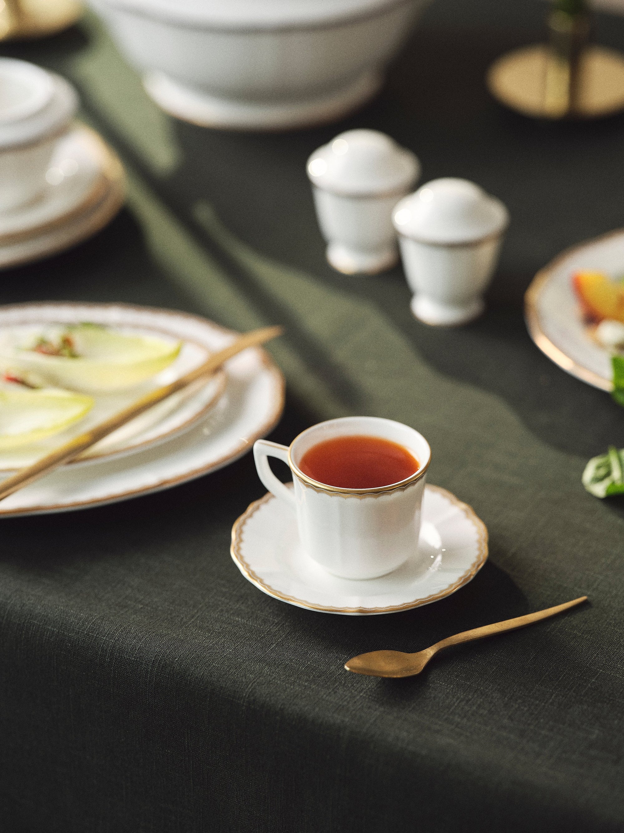 Prouna Antique Gold Espresso Cup & Saucer White Background Photo