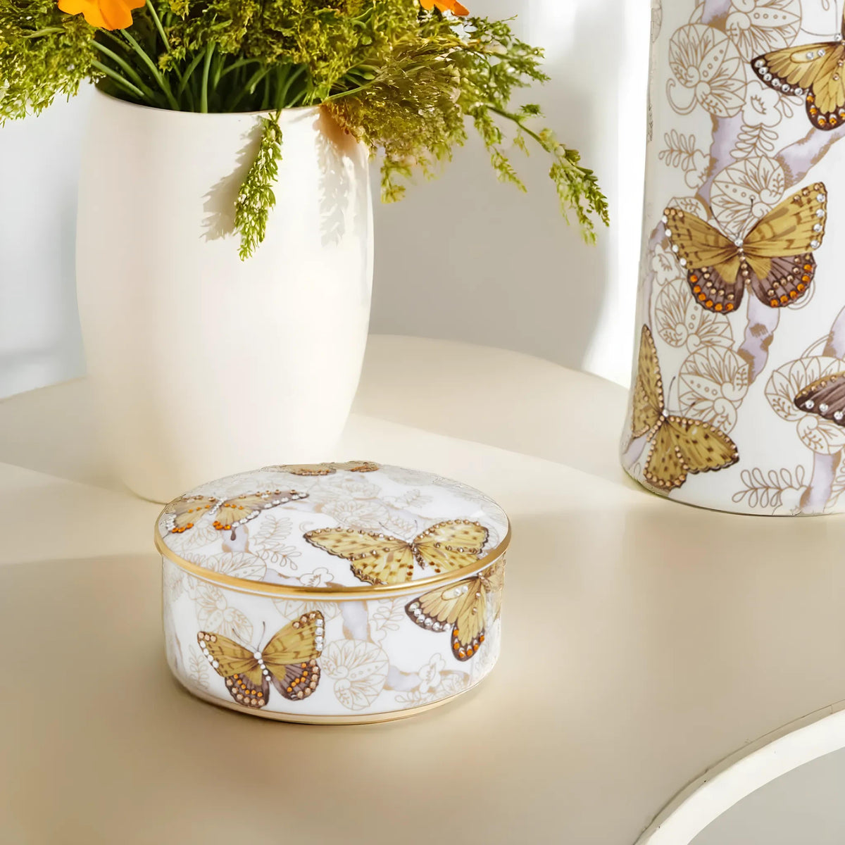 Prouna Butterfly Jeweled Jewelry Box &amp; Vase Lifestyle Photo