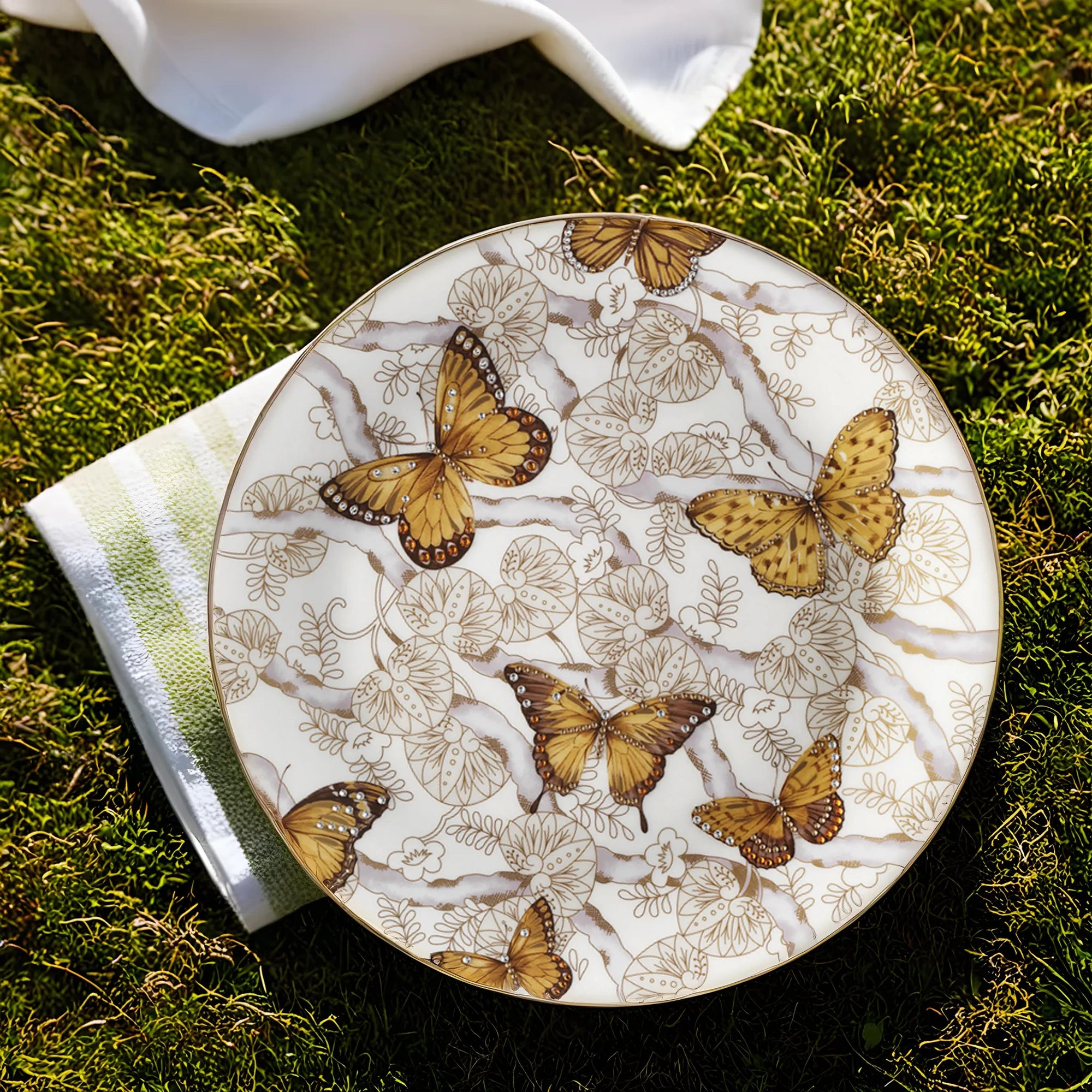 Prouna Butterfly Jeweled Decorative Plate White Background Photo