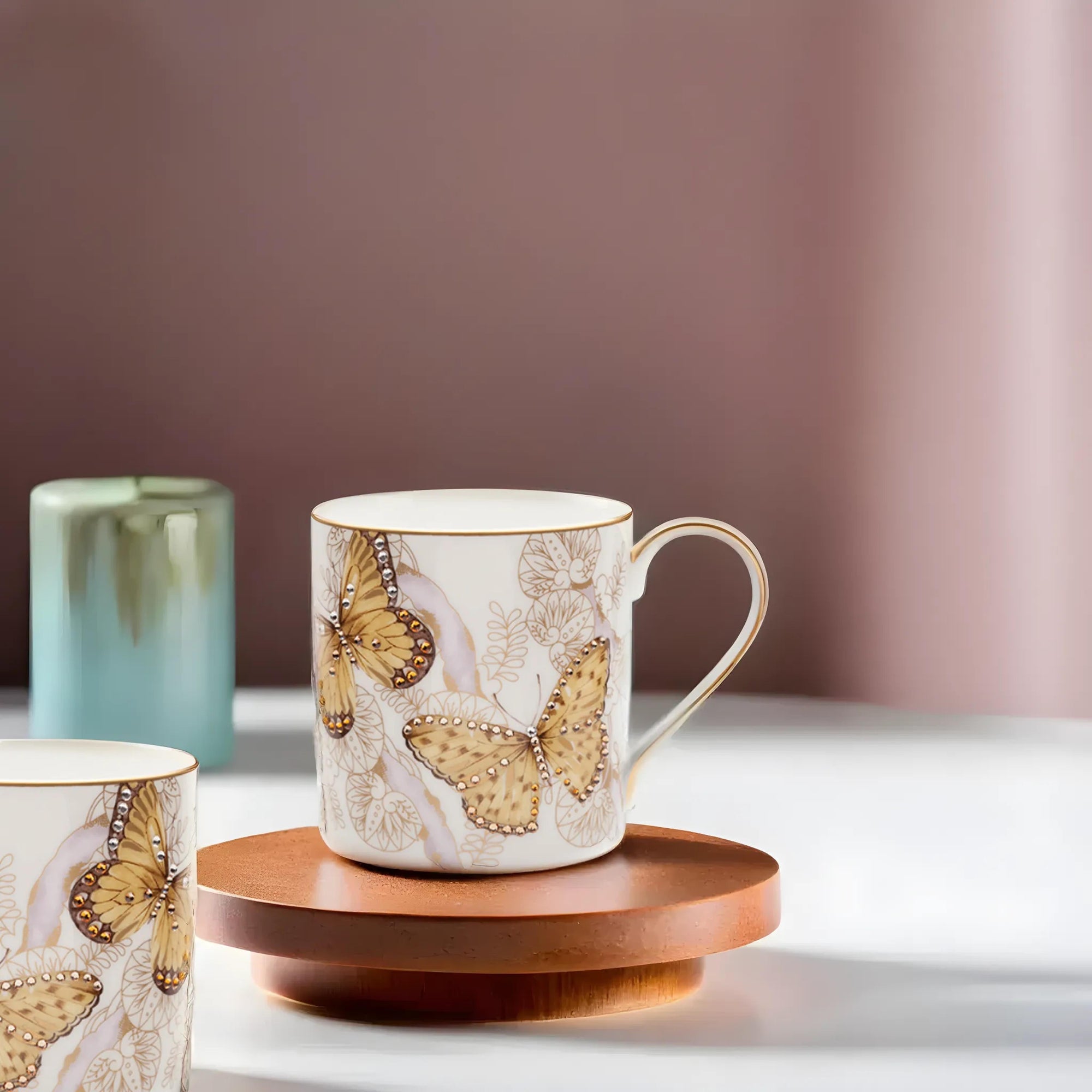 Prouna Butterfly Jeweled Mug White Background Photo
