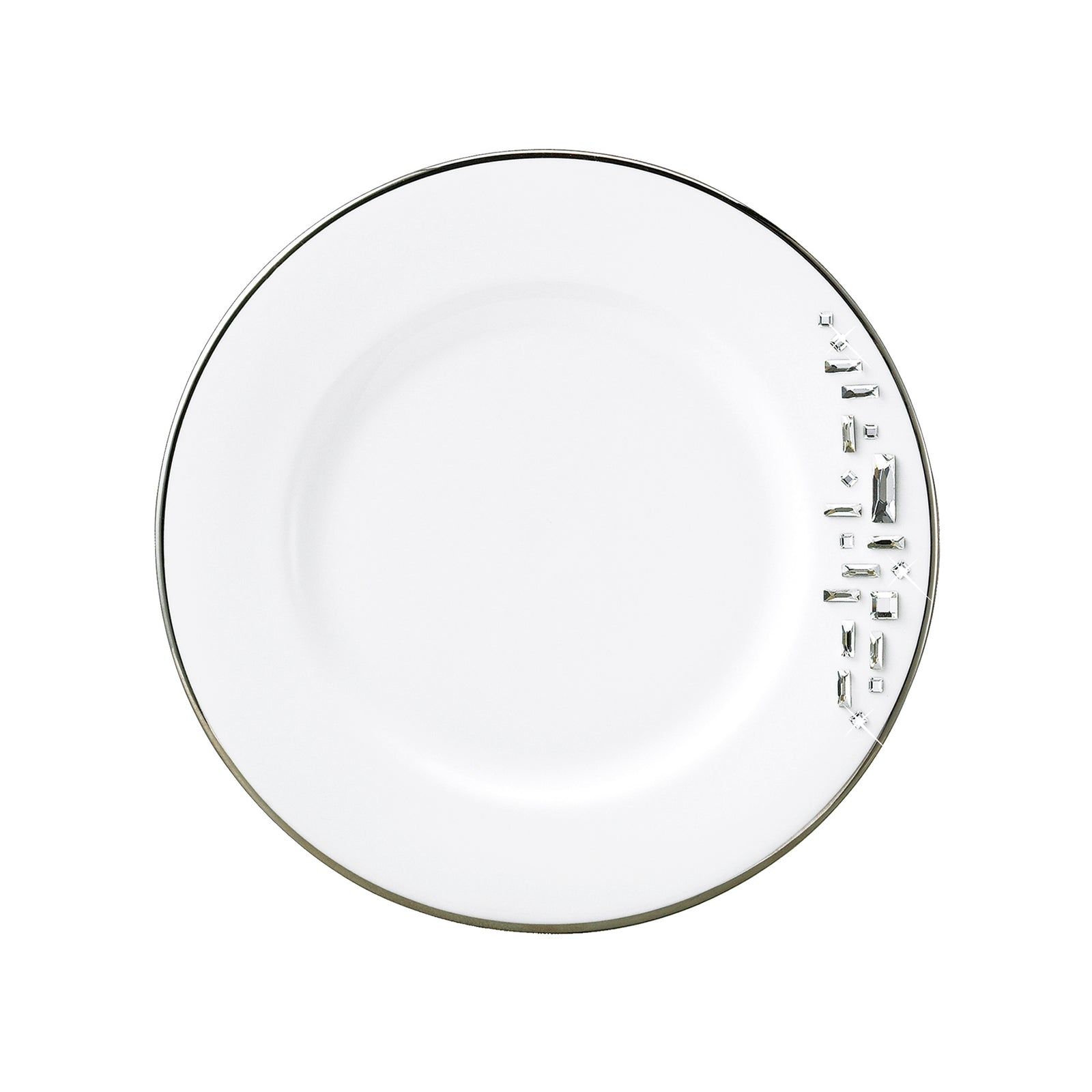 Prouna Diana Black / Platinum Salad / Dessert Plate w/ Crystals White Background Photo