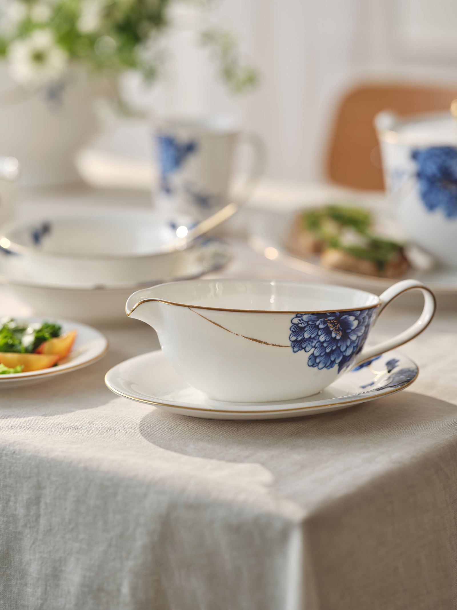 Prouna Emperor Flower Gravy Boat & Saucer White Background Photo