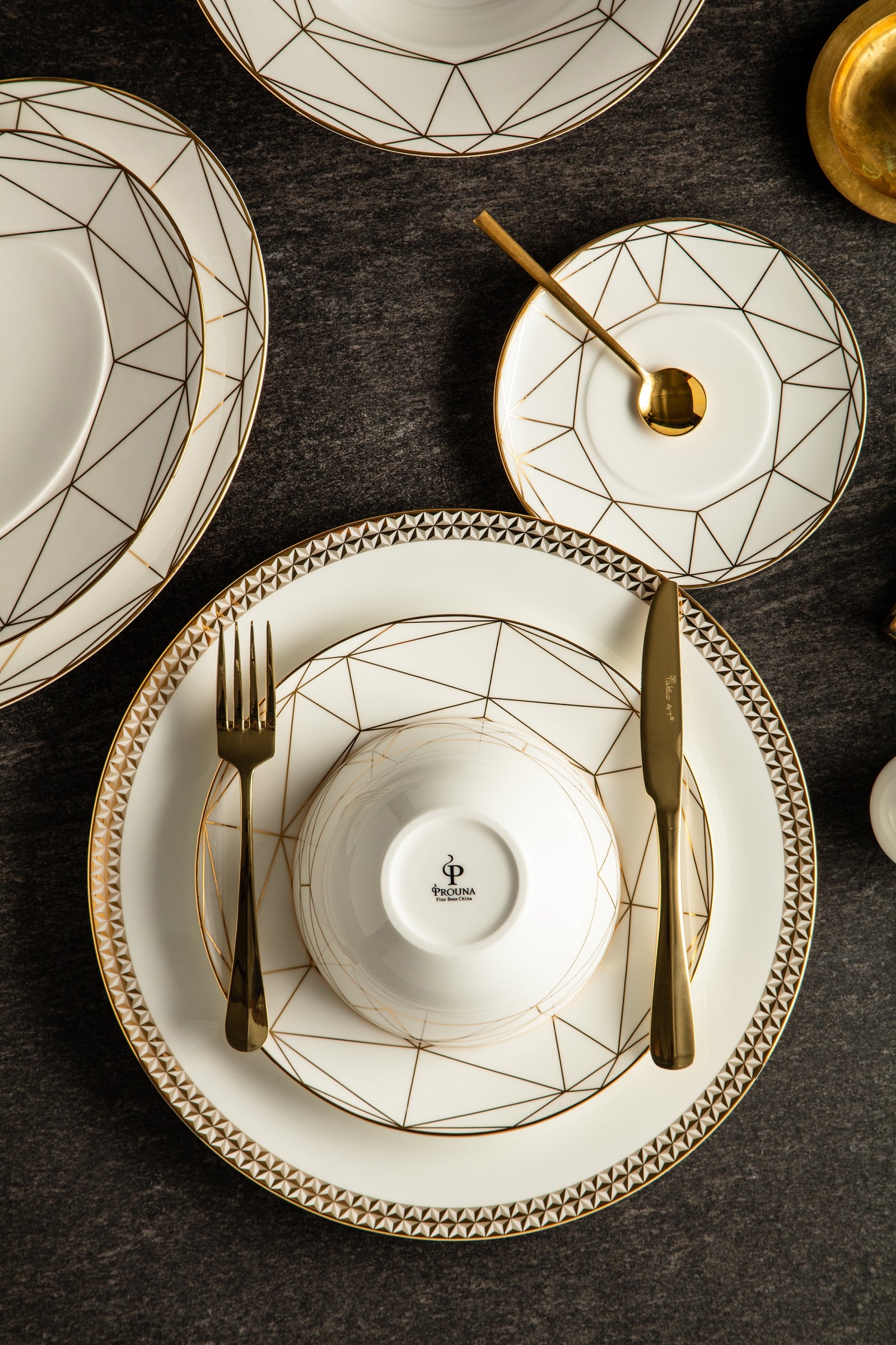 Prouna Gem Cut Gold Charger Plate White Background Photo