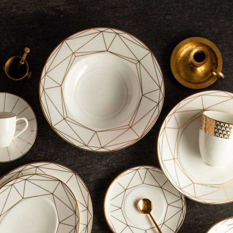 Prouna Gem Cut Gold All Purpose Rim Bowl White Background Photo