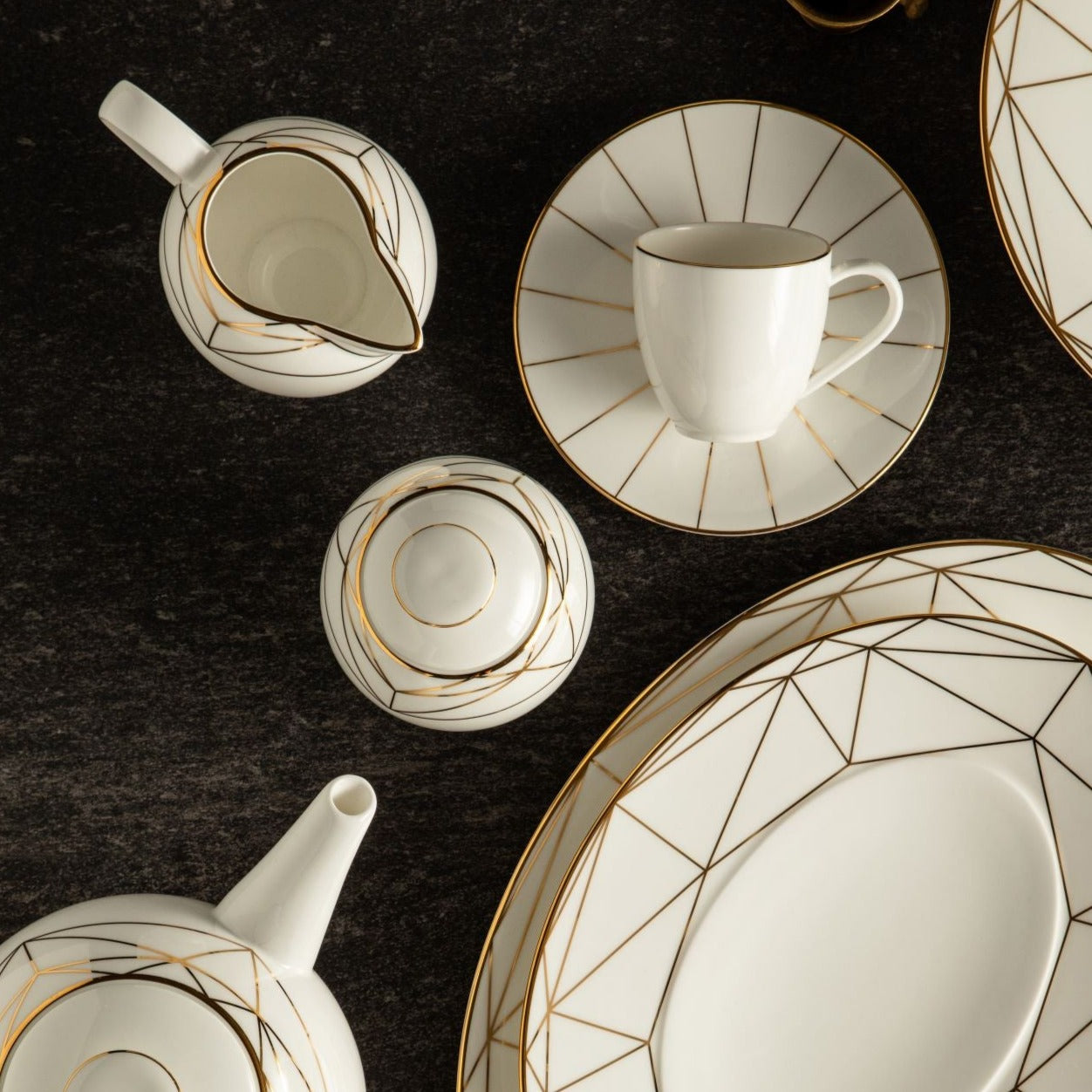 Prouna Gem Cut Gold Sugar Bowl White Background Photo