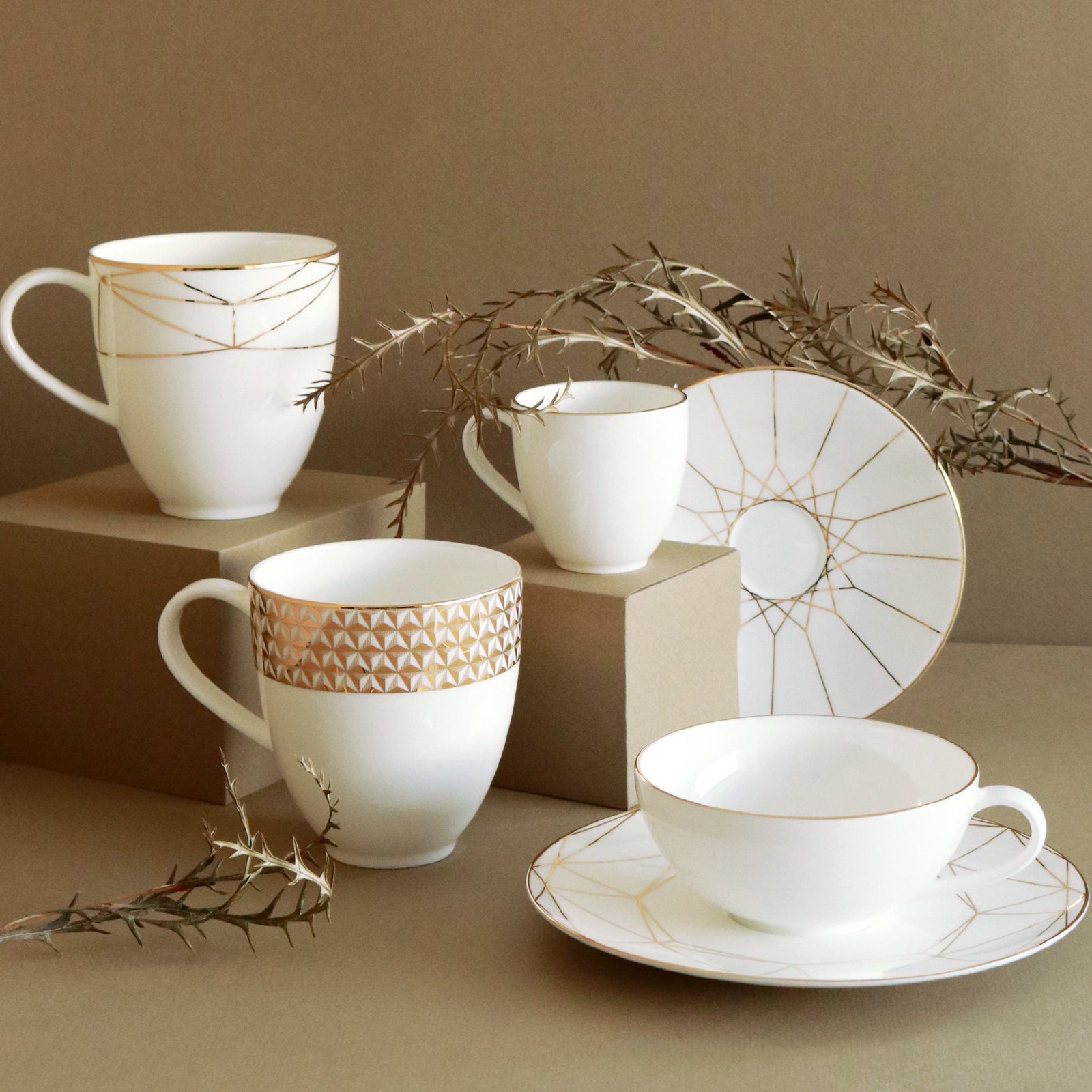 Prouna Gem Cut Gold Espresso Cup & Saucer White Background Photo