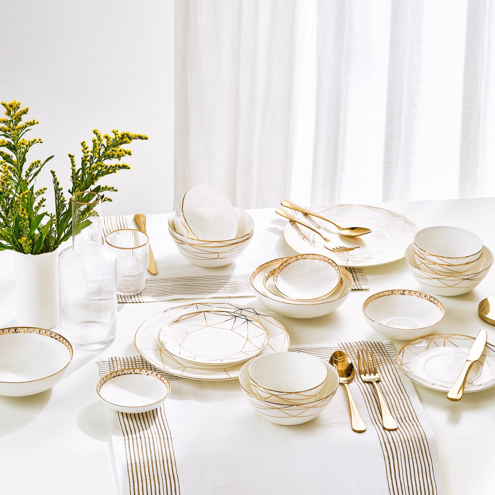 Prouna Gem Cut Gold Serving Bowl White Background Photo