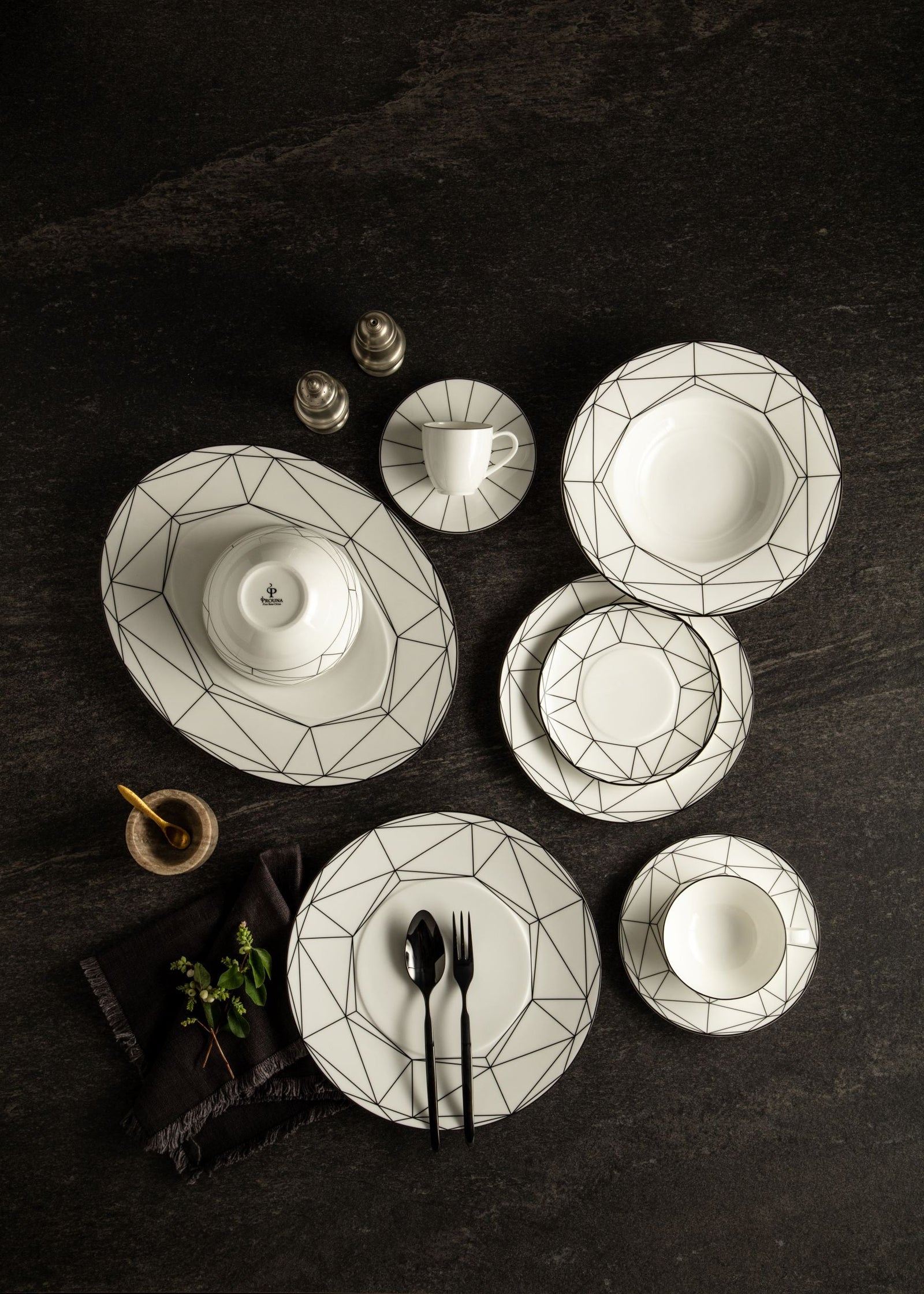 Prouna Gem Cut Onyx Salad/Dessert/Appetizer Plate White Background Photo