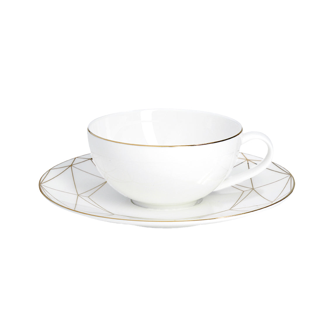 Prouna Gem Cut Gold Tea Cup &amp; Saucer White Background Photo