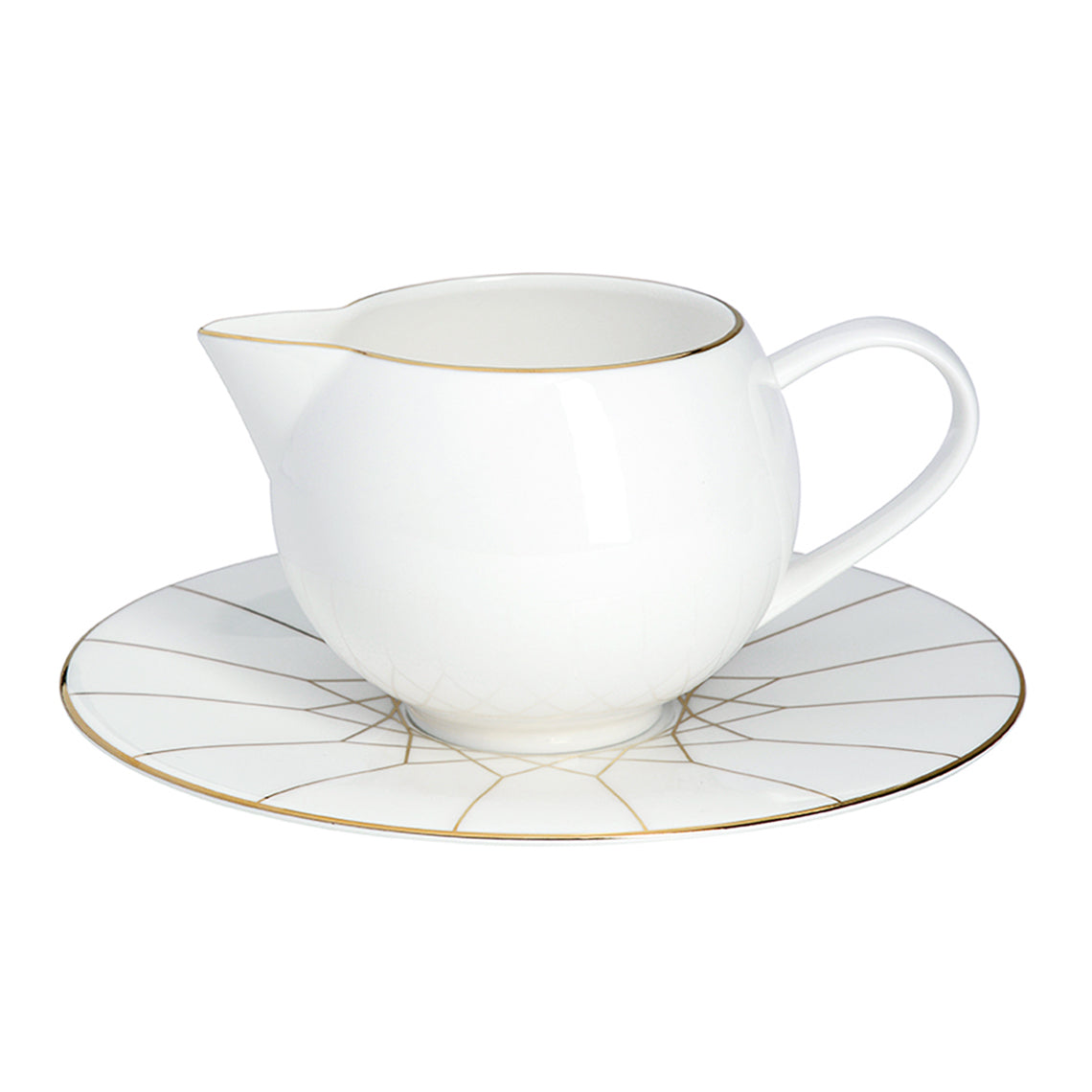 Prouna Gem Cut Gold Gravy Boat & Saucer White Background Photo