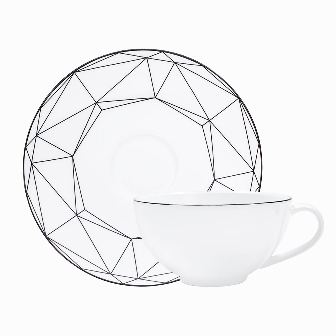 Prouna Gem Cut Onyx Tea Cup &amp; Saucer White Background Photo