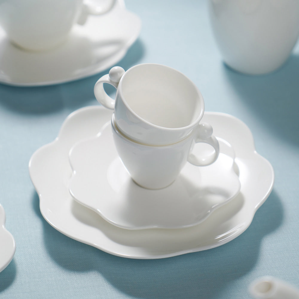 Set of 2, Espresso Cups & Saucers - White