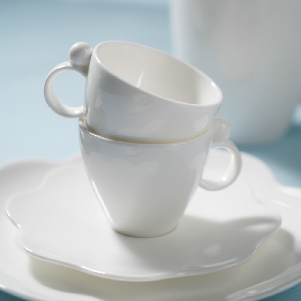Set of 2, Espresso Cups & Saucers - White
