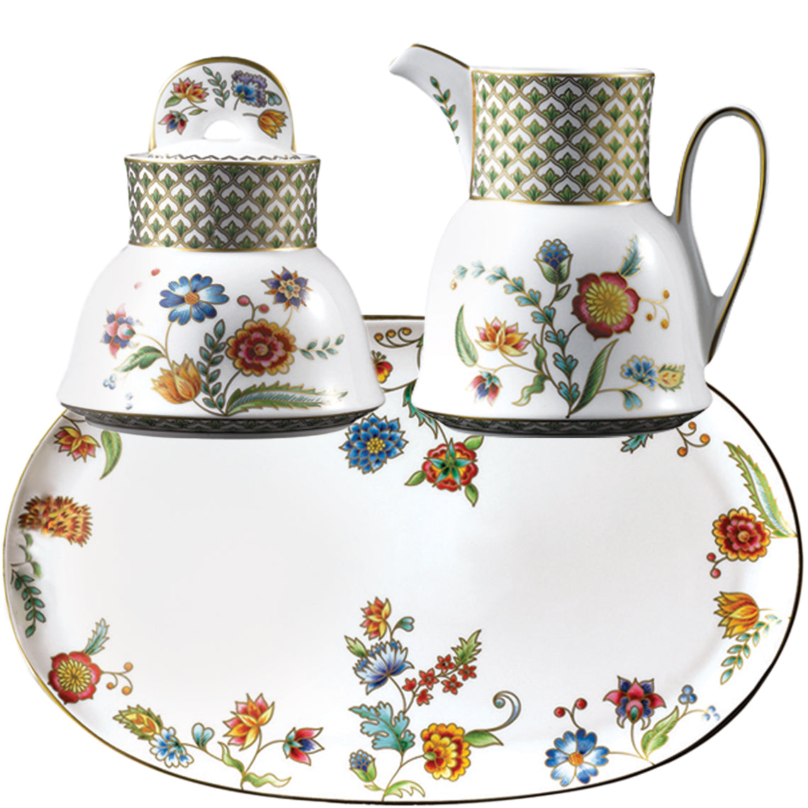 Prouna Gione Sugar Bowl &amp; Creamer &amp; Tray Set White Background Photo