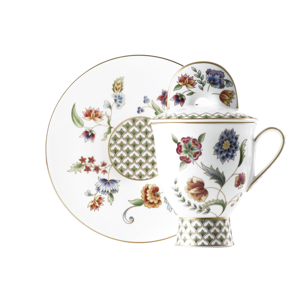 Prouna Gione Tea Cup with Cover &amp; Saucer White Background Photo