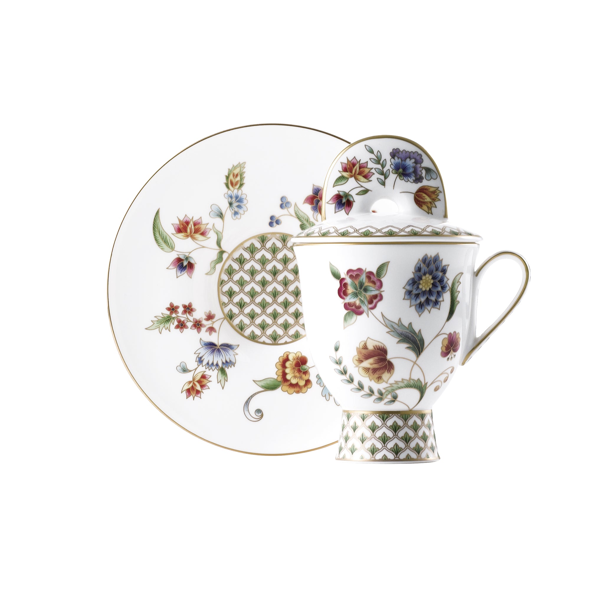 Prouna Gione Tea Cup with Cover & Saucer White Background Photo