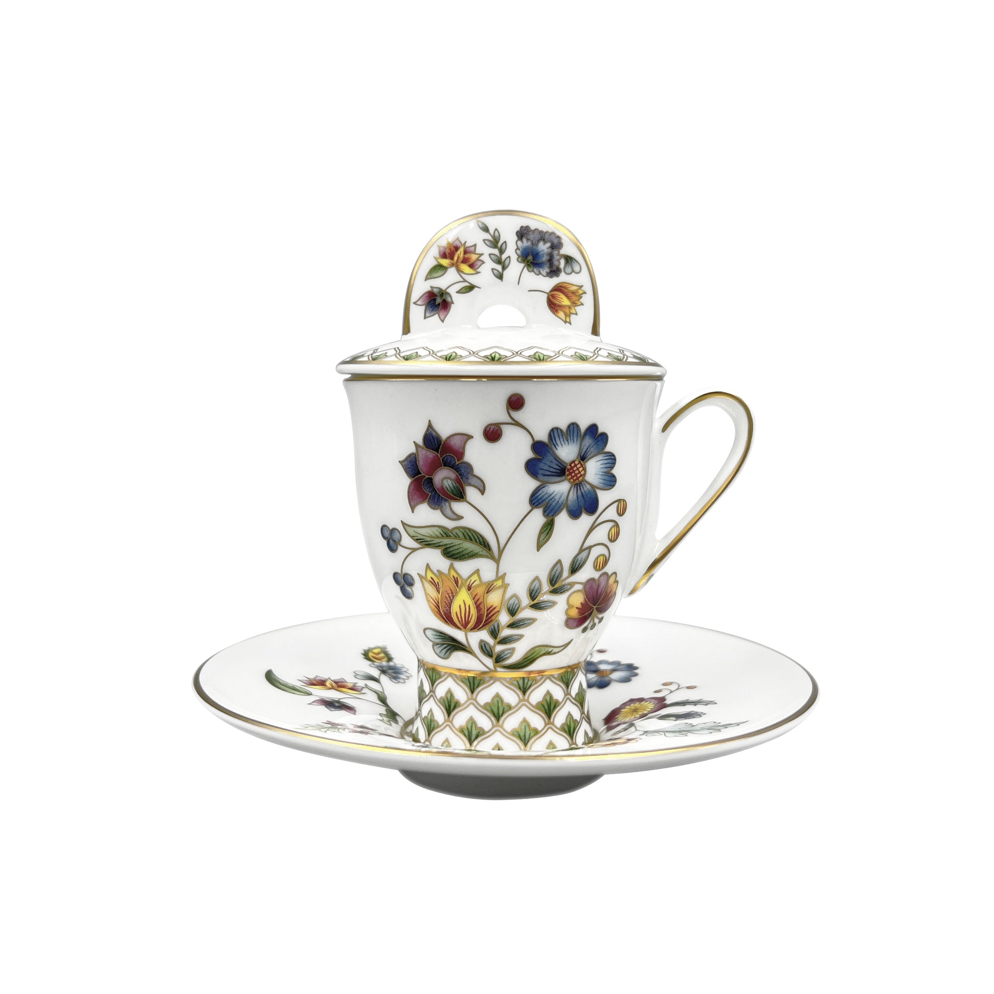 Prouna Gione Espresso Cup with Cover & Saucer White Background Photo
