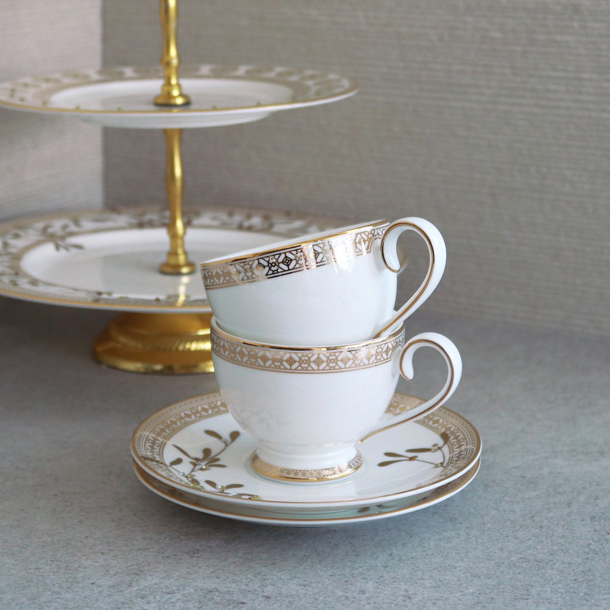 Prouna Golden Leaves Tea Cup &amp; Saucer Lifestyle Photo