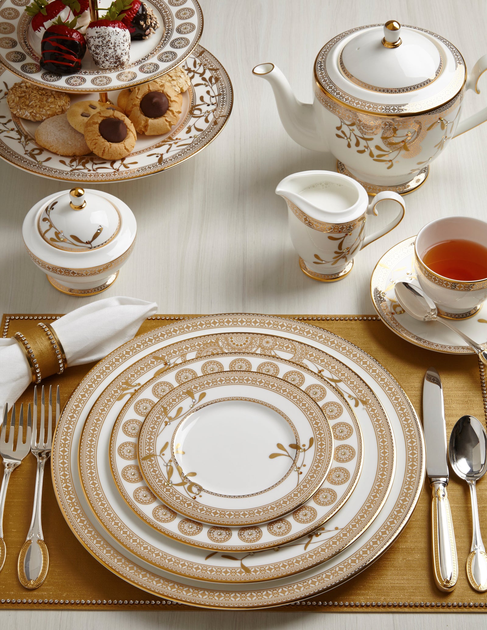 Prouna Golden Leaves Charger Plate White Background Photo