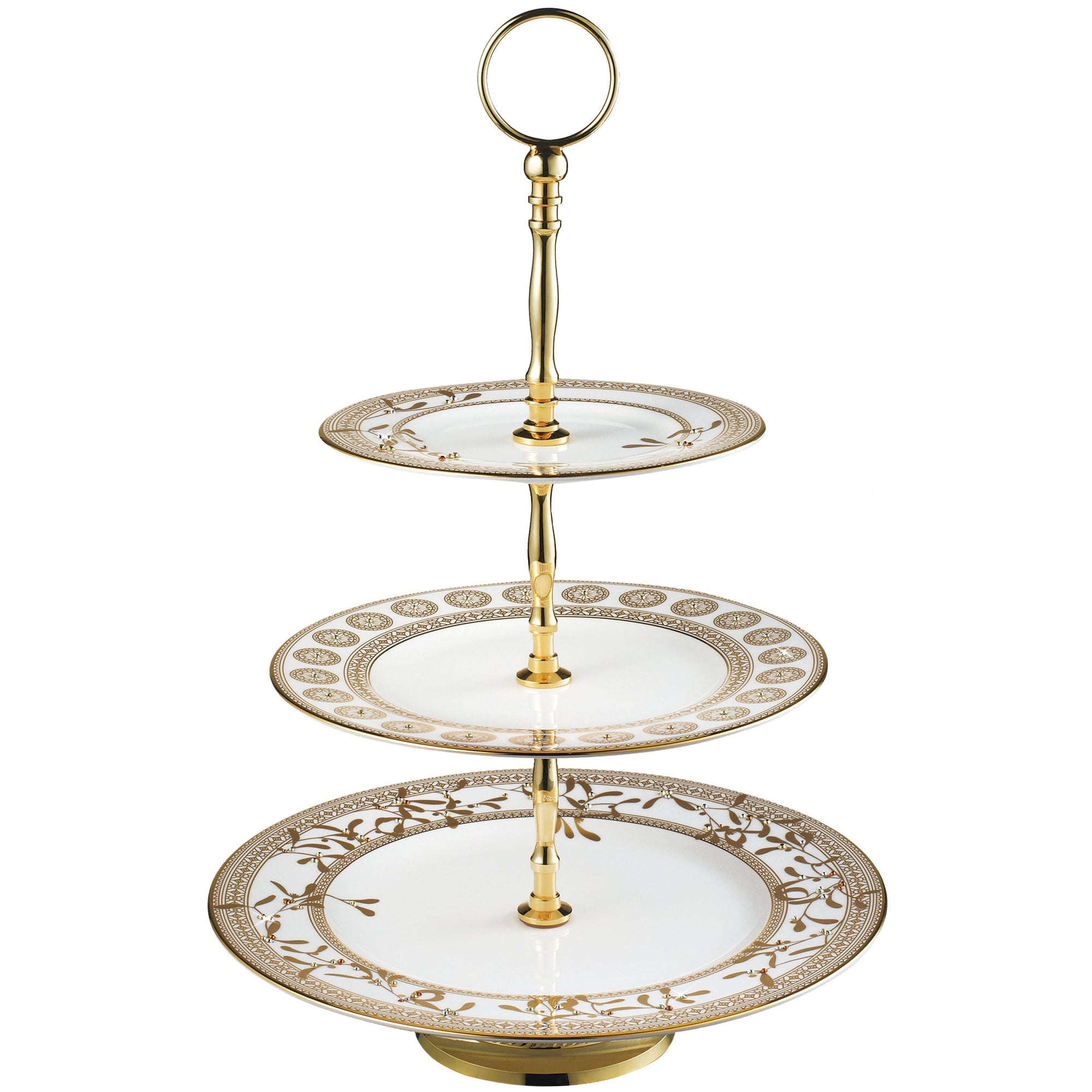 Prouna Golden Leaves 3-Tier Cake Stand White Background Photo