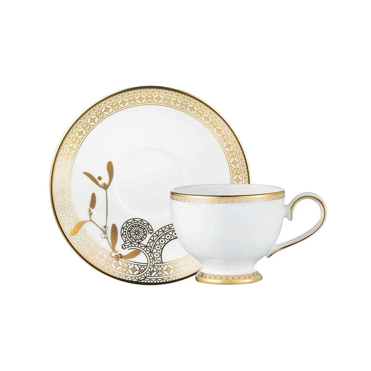 Prouna Golden Leaves Espresso Cup &amp; Saucer White Background Photo