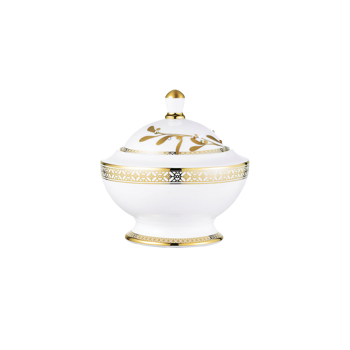 Prouna Golden Leaves Sugar Bowl White Background Photo