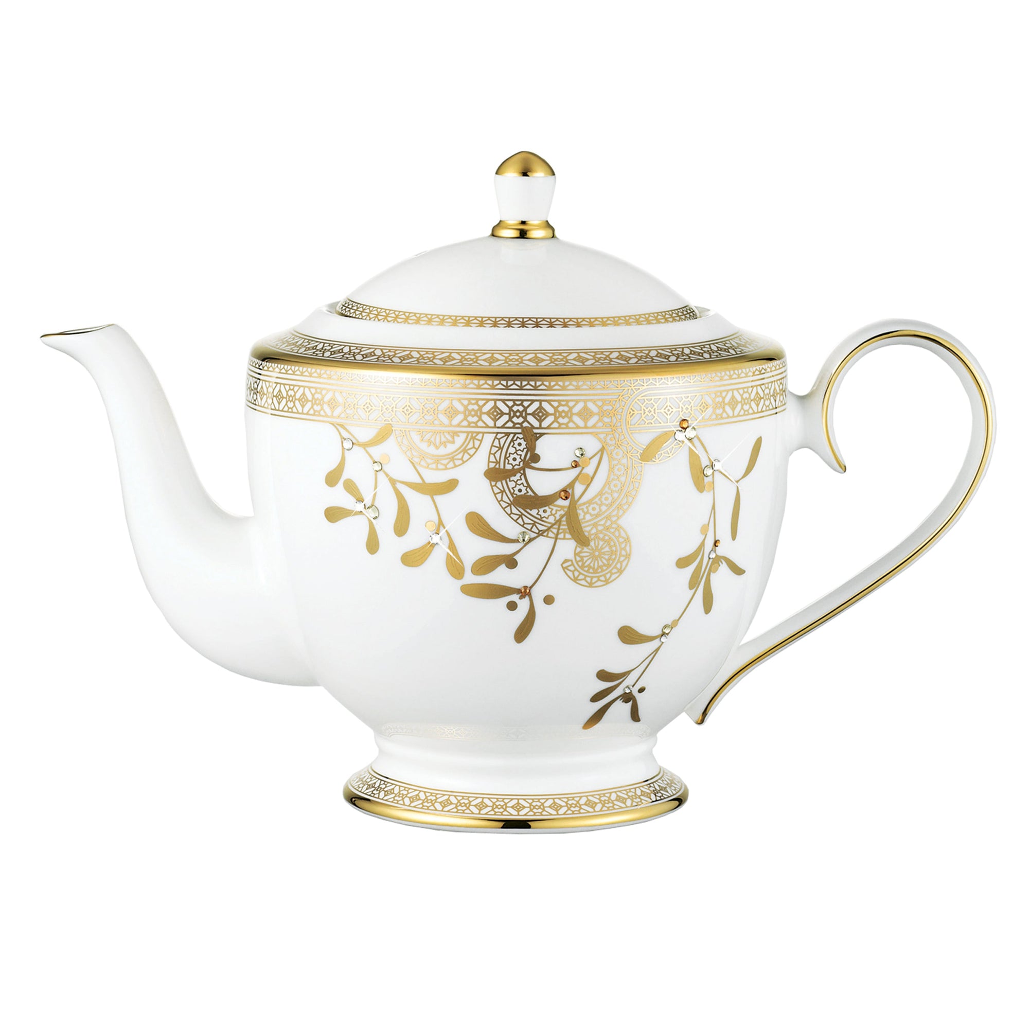 Prouna Golden Leaves Teapot White Background Photo