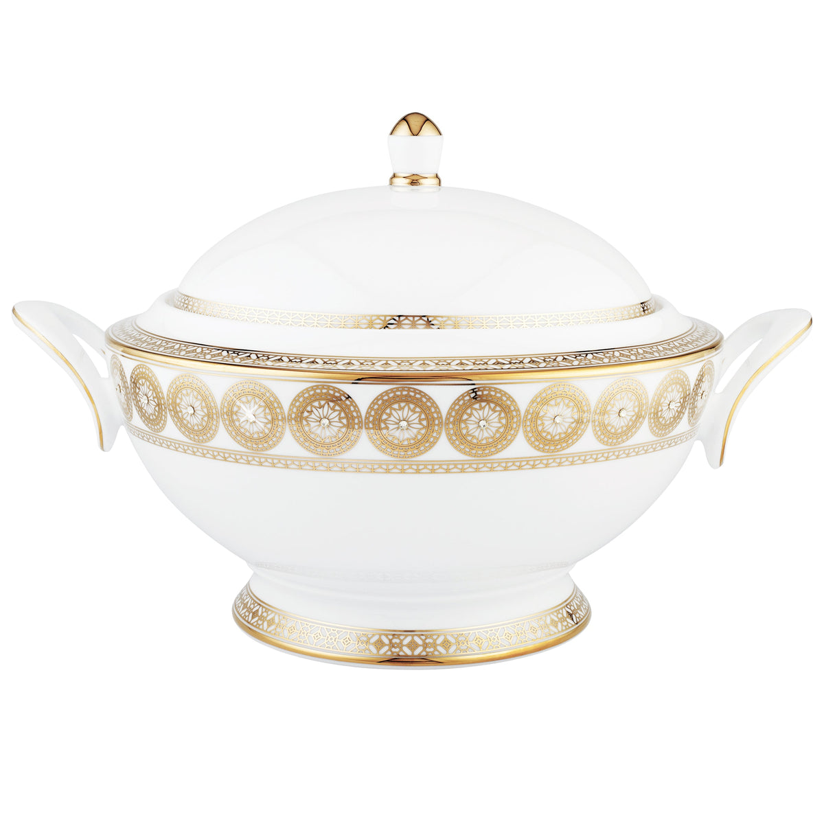 Prouna Golden Leaves Covered Vegetable Bowl / Soup Tureen White Background Photo