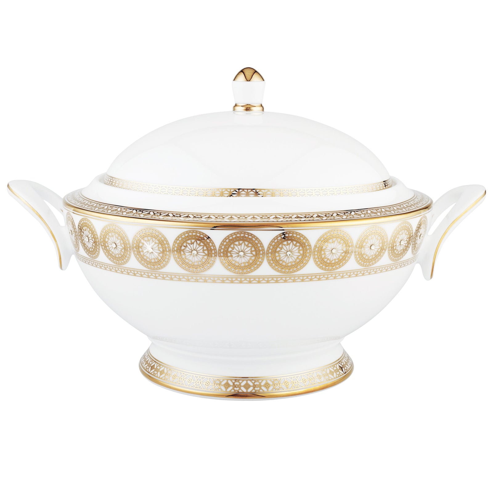 Prouna Golden Leaves Covered Vegetable Bowl / Soup Tureen White Background Photo