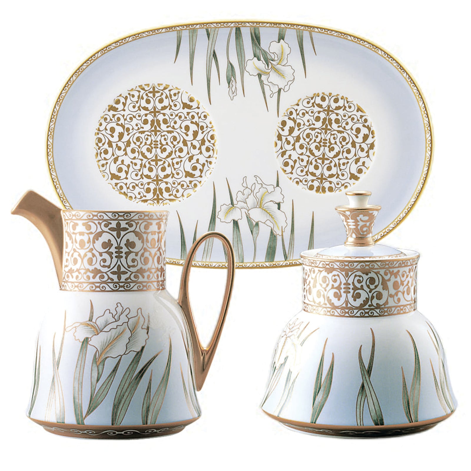 Prouna Iris Sugar Bowl & Creamer & Tray Set White Background Photo