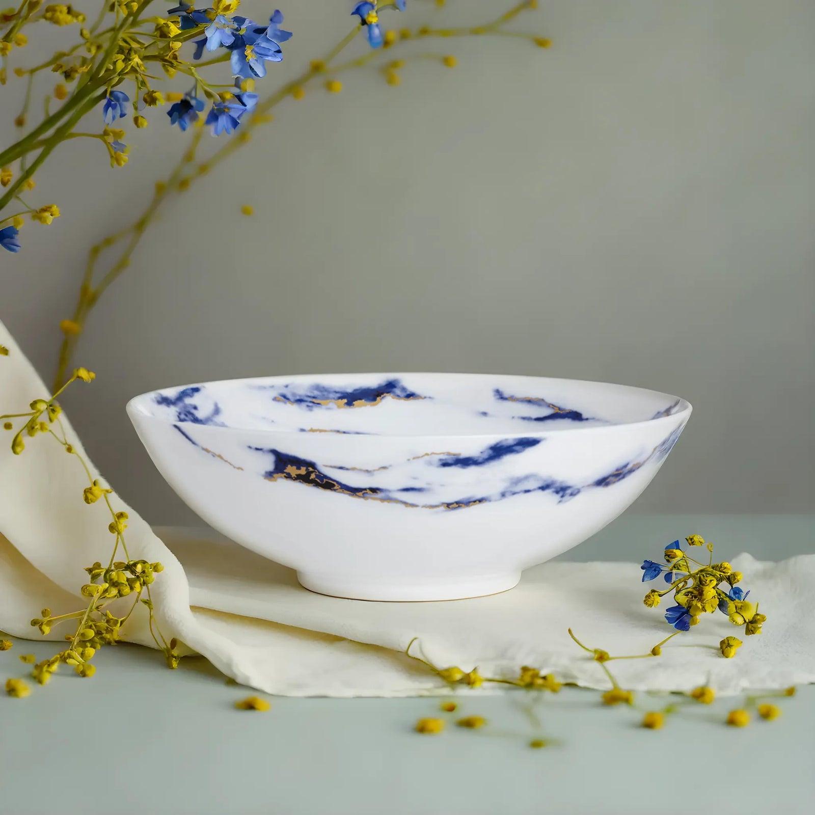 Prouna Marble Azure Serving Bowl White Background Photo