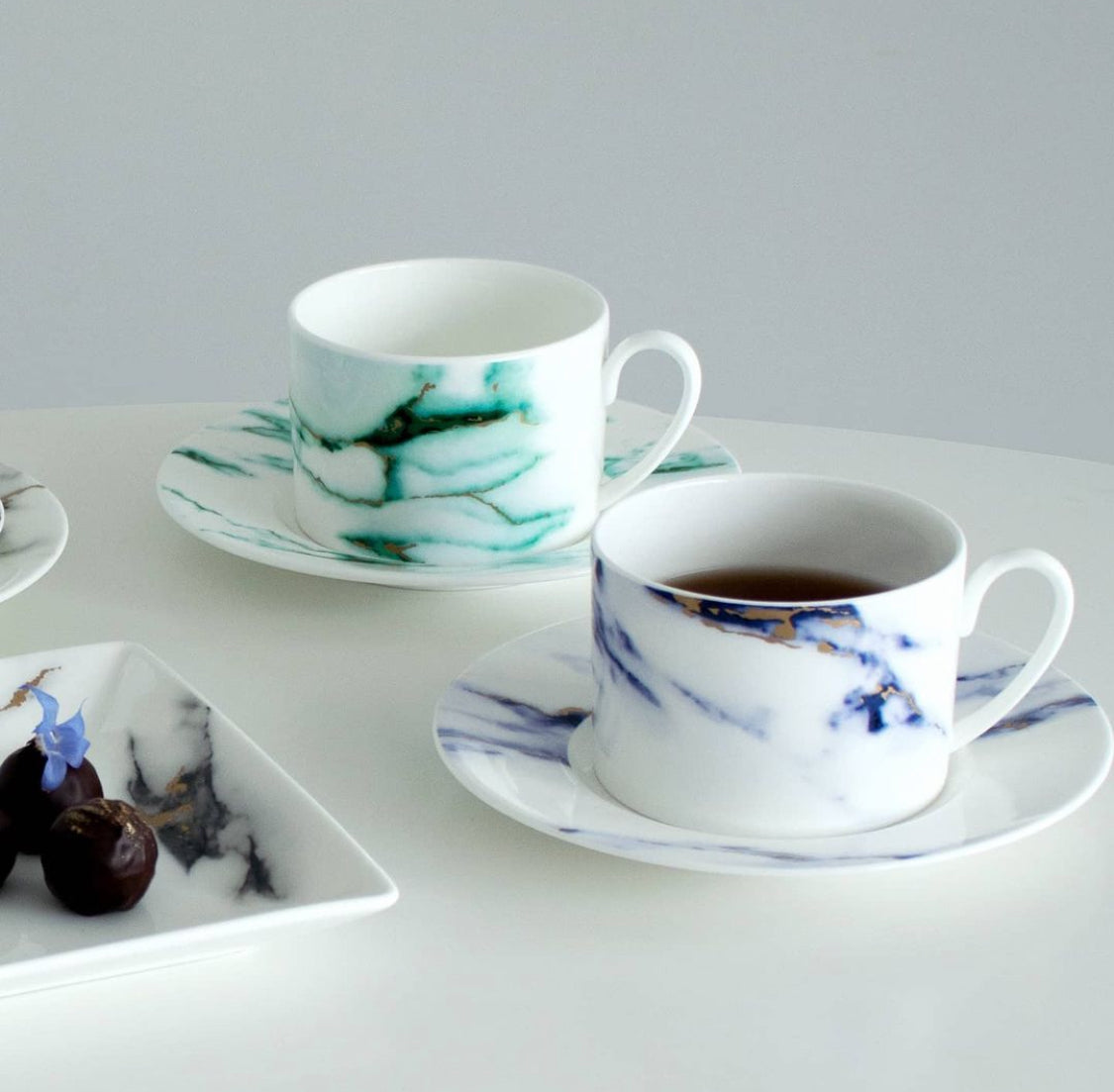 Prouna Marble Azure Tea Cup & Saucer White Background Photo