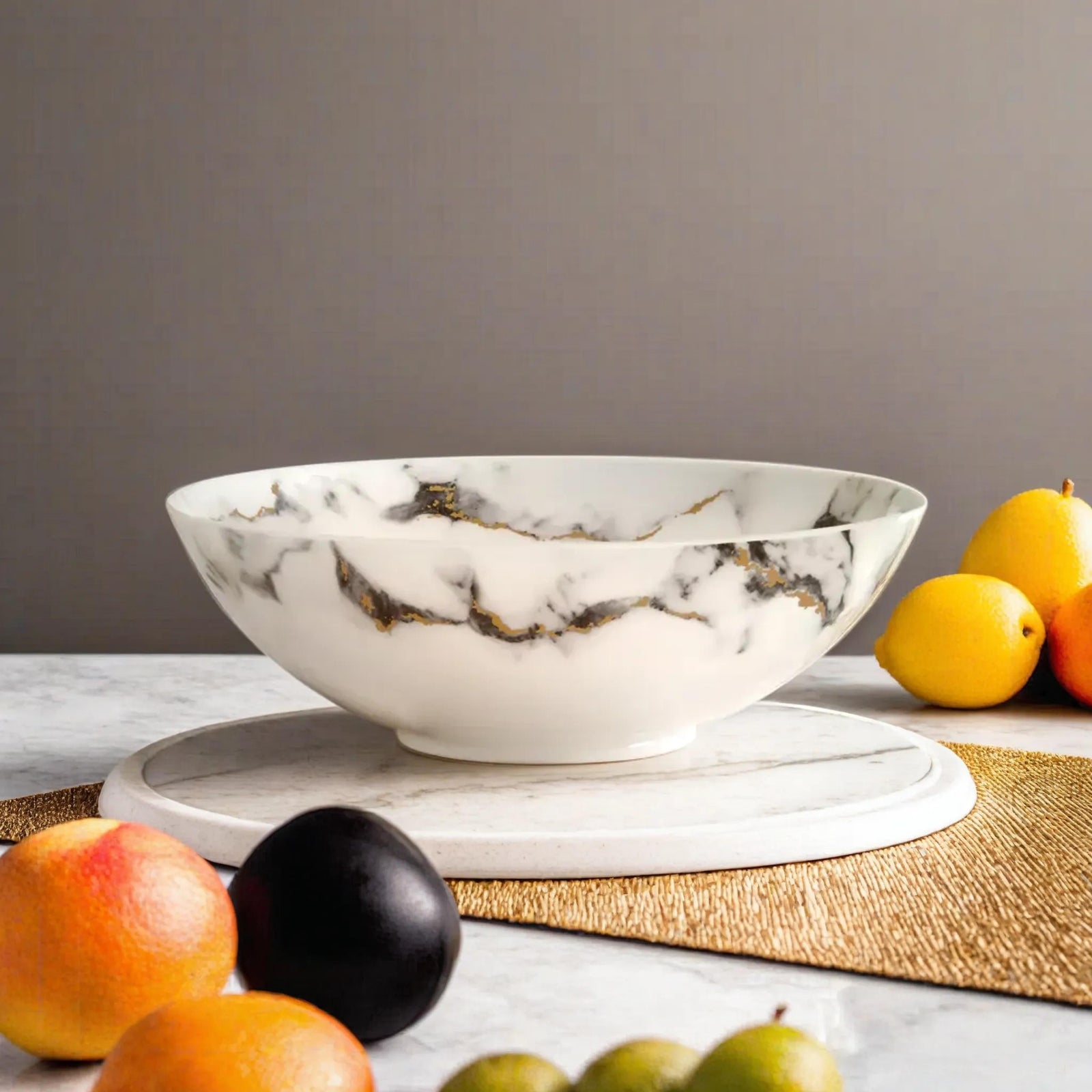 Prouna Marble Venice Fog Serving Bowl White Background Photo