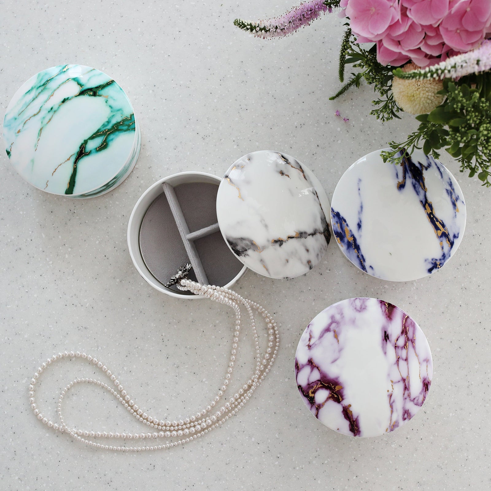 Prouna Marble Venice Fog Jewelry Box Open White Background Photo