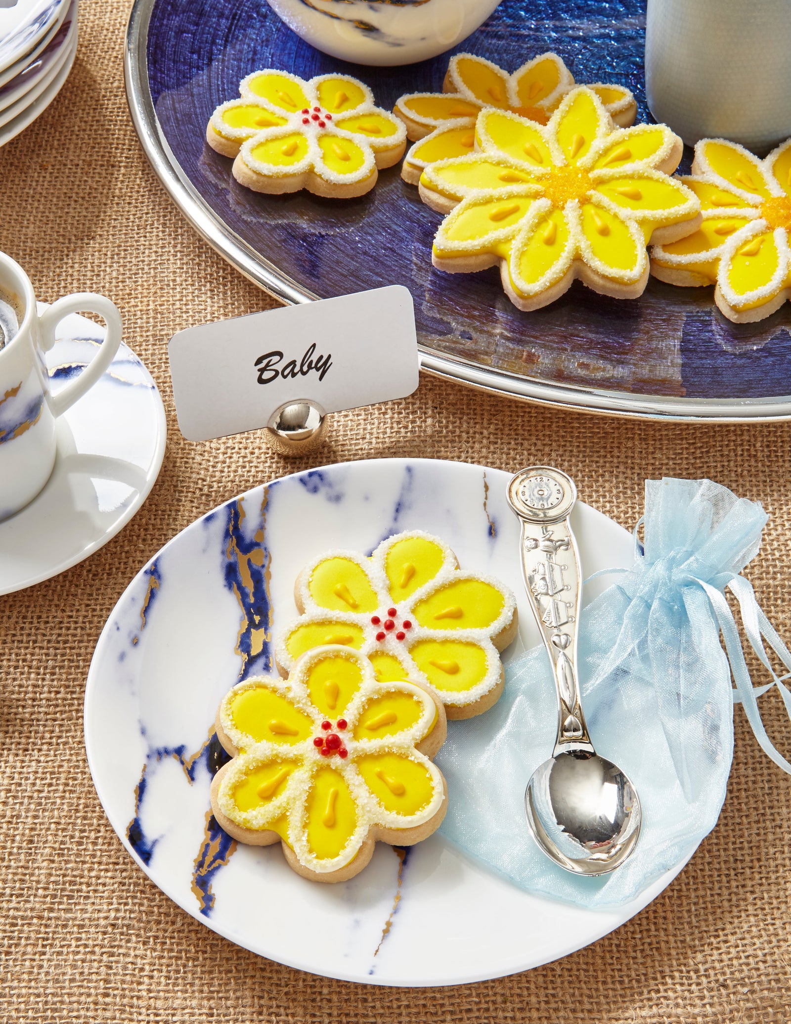 Prouna Marble Azure Salad/Dessert Plate White Background Photo