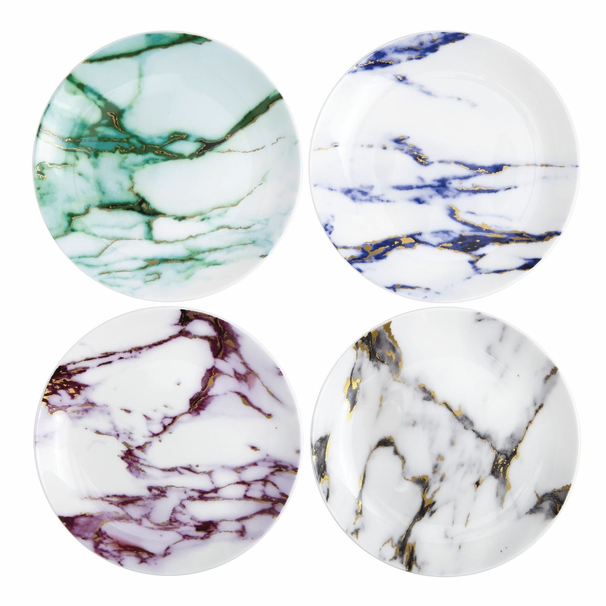 Marble Multi Color Set of 4, Assorted Canape Plates White Background Photo