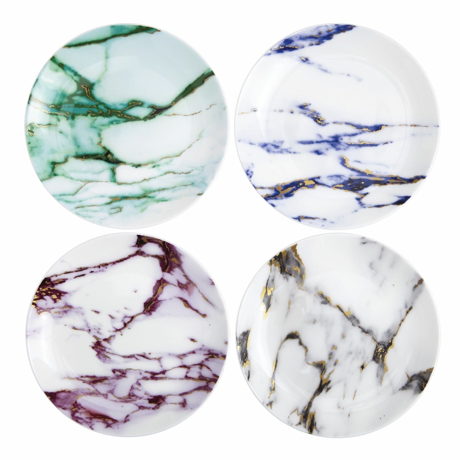 Prouna Marble Multi Color Set of 4, Assorted Canapé Plates White Background Photo