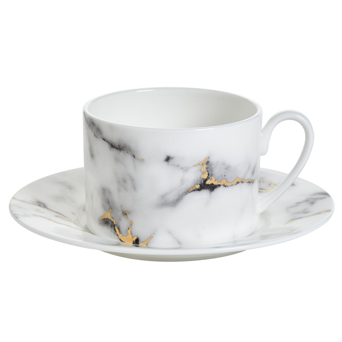 Prouna Marble Venice Fog Tea Cup & Saucer White Background Photo