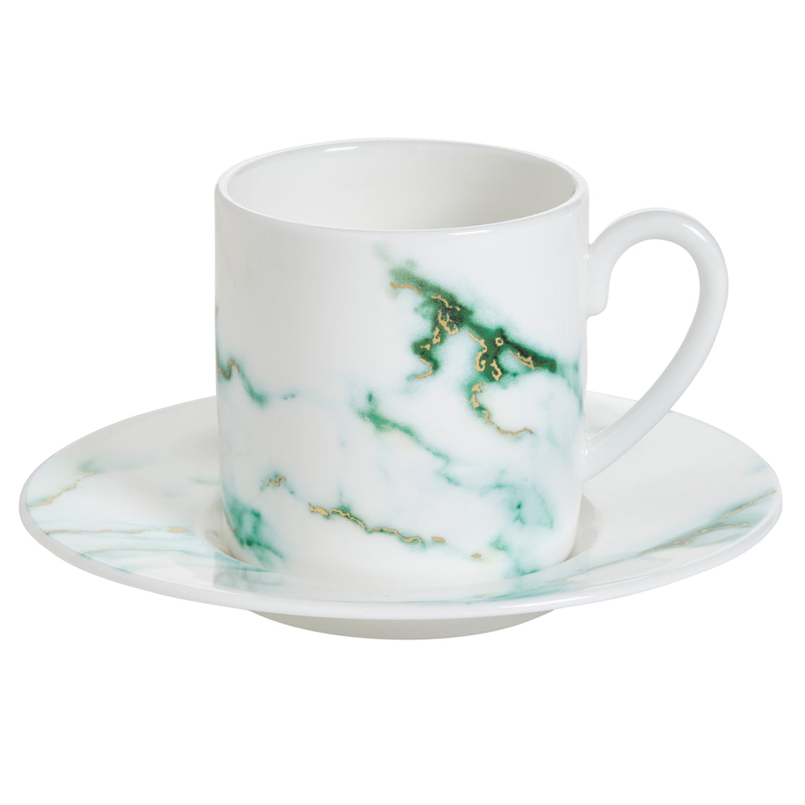 Prouna Marble Verde Espresso Cup & Saucer White Background Photo